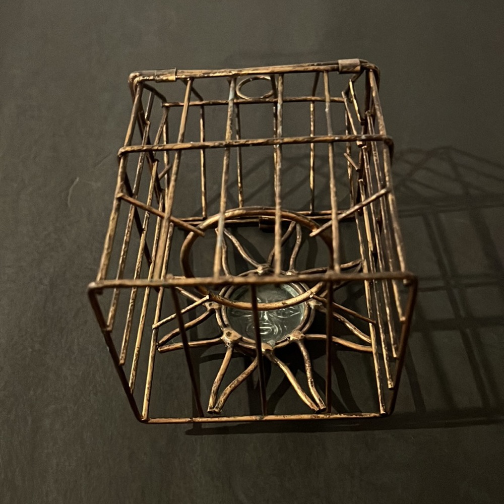 Vintage Birdcage Tea Candle Holder with Glass Sun - Tealight Votive - Decor - Picture 3 of 5